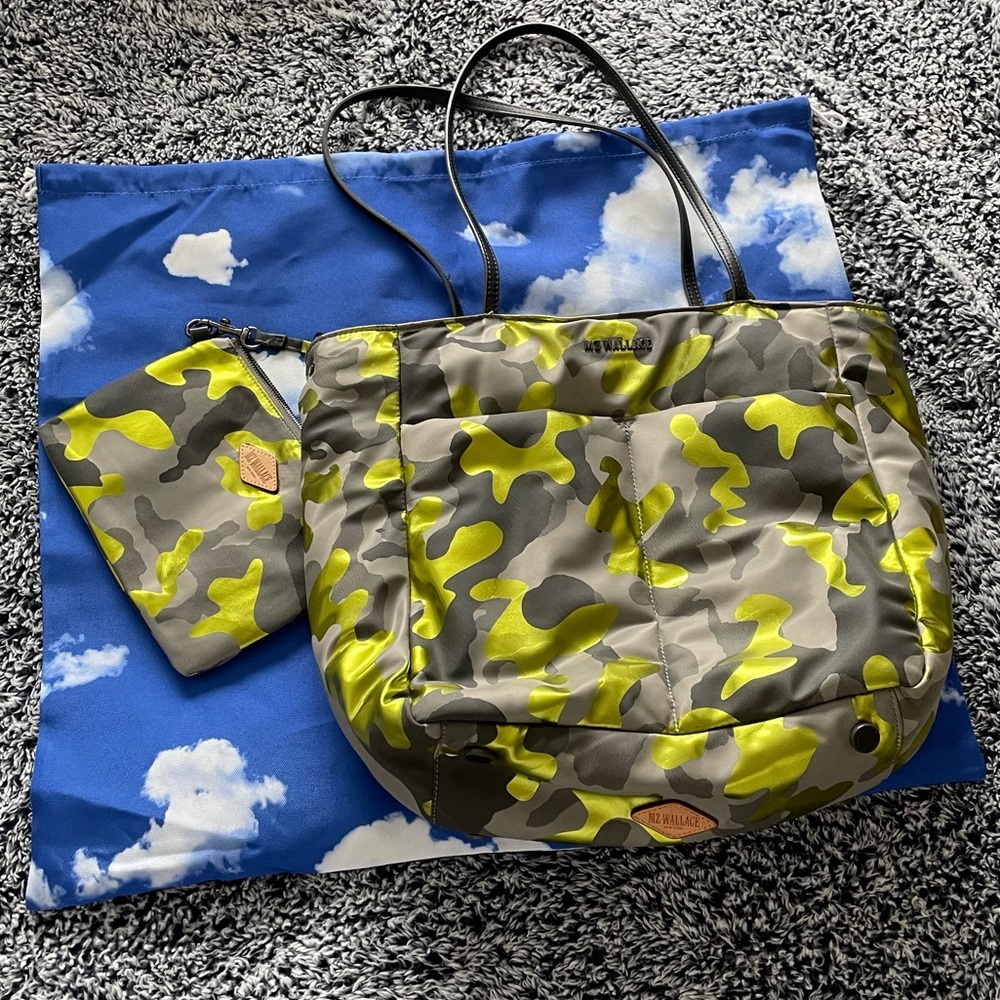 MZ Wallace Bowery Quatro Citron Camo with dust bag and crossbody strap